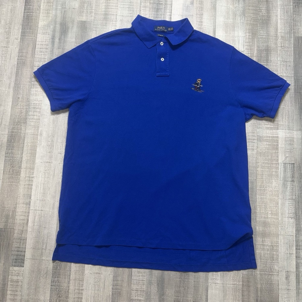 Polo Ralph Lauren Shirt Mens  XXL Blue Skiing Polo Bear Custom Fit Pique Golf